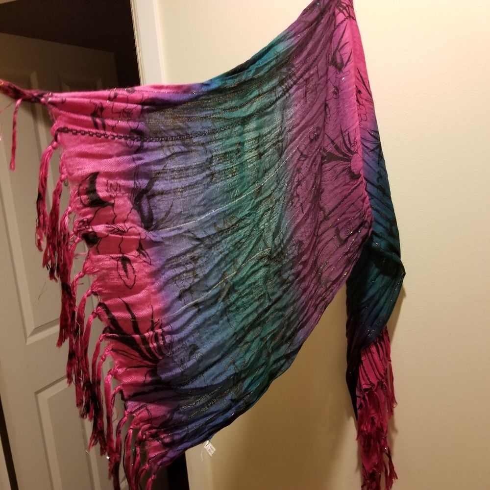 Bright Pink, Teal, and Indigo scarf with Black acc